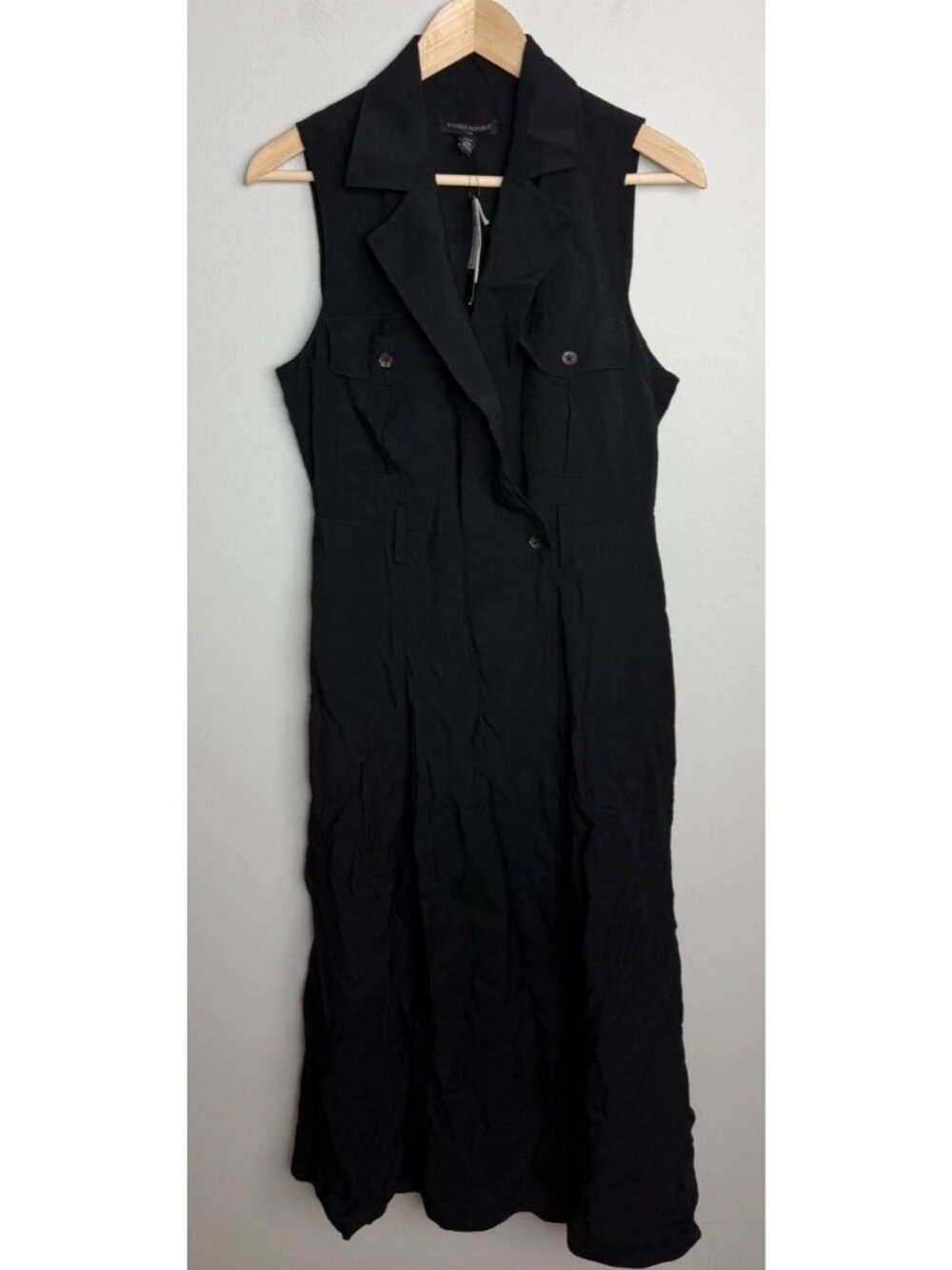NWT Banana Republic Black Sleeveless Utility Midi Dress 12 Petite No Belt Womens